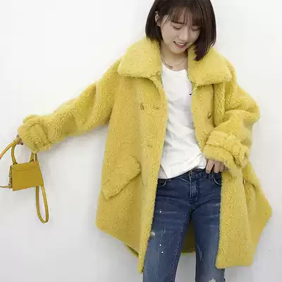 2021 Haining imported sheep cutting wool fur coat autumn and winter New Lamb hair one medium and long version of women's coat