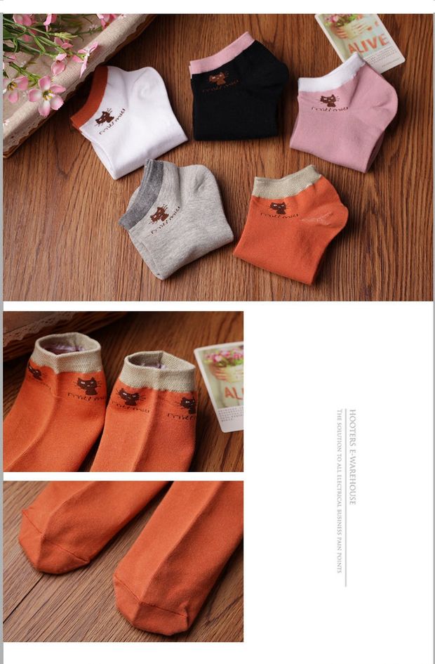 [Năm cặp hộp quà tặng] cotton chải bông hoạt hình Nhật Bản mèo con miệng nông ống ngắn màu kẹo cô gái vớ sinh viên tất gucci