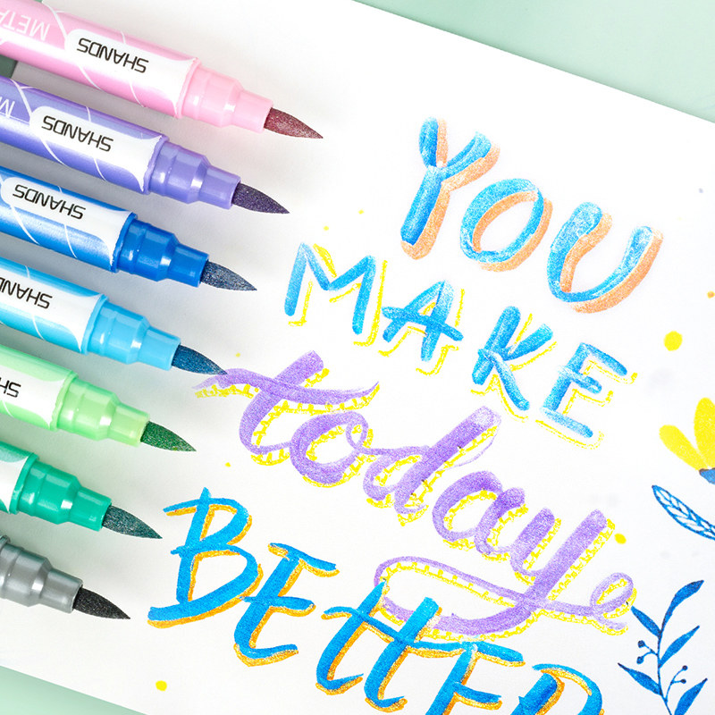 12 Color Metal Color Show Lipen Double Head Colour Softhead Brush Fluorescent Pen Small Block pupil Pearls Pearls