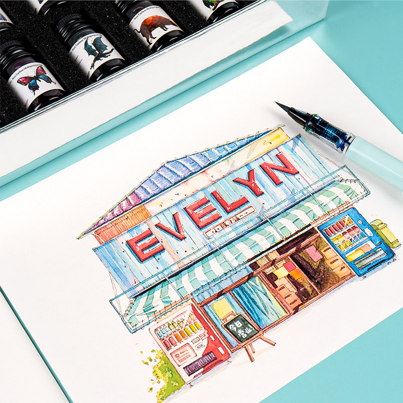 Watercolor line draft finished novice coloring watercolor paper filling painting copy pen light color shop filling two-dimensional painting