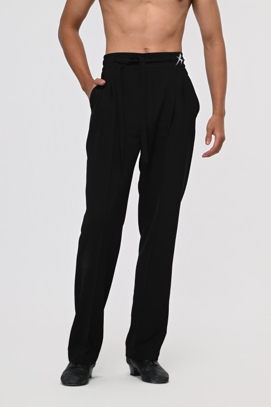 Clouds·X Men's Latin Practice Pants Drawstring Elastic Straight-Leg Slightly Tapered Pants for Class Training and Teaching