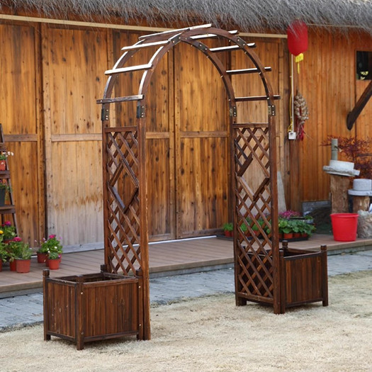 Outdoor Anti-Corrosion Solid Wood Arch Courtyard Outdoor Garden Wooden Arched Fence Gate Frame Decoration Climbing Plant Trellis Landscaping