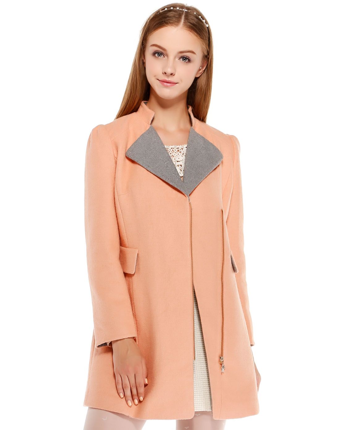Luo loạt cao cấp quầy hàng chính hãng màu cam nhạt Hàn Quốc Lady Slim eo khí chất áo khoác nữ 10083 áo dạ lông cừu nữ đẹp