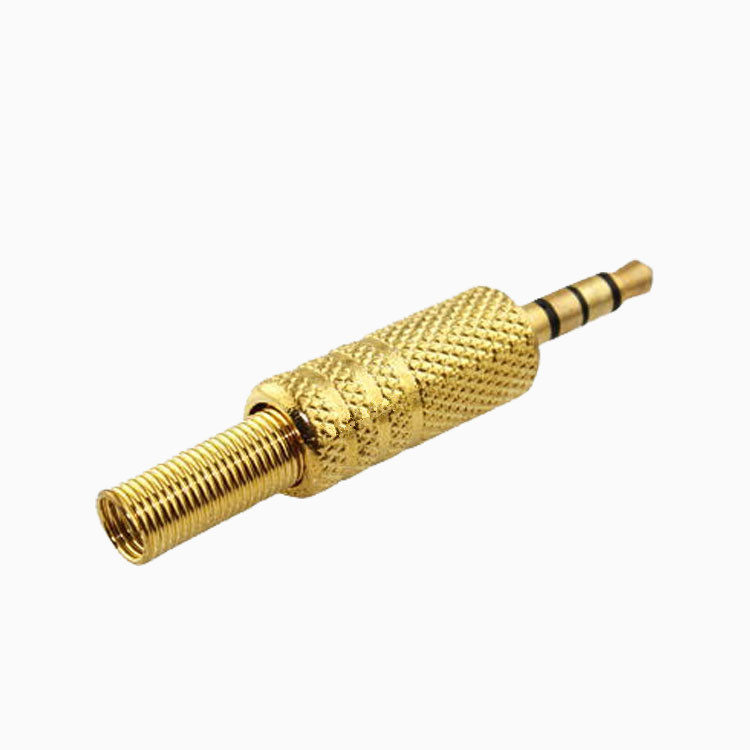 Gilded mobile phone 3 5mm plug Four-section free welding dual track headphones with wheat output audio wiring public head