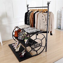 High-grade wrought iron clothing display rack clothing hanger display rack landing deer head clothing rack retro multi-layer bag rack shoe rack