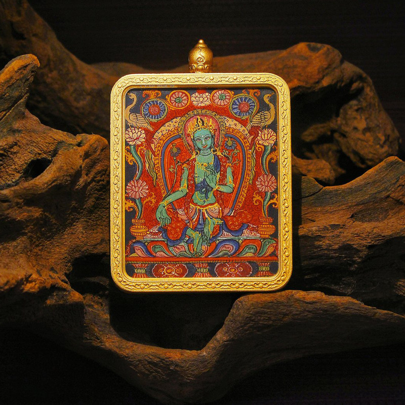 Hot Gun Pure Hand Painted Zakchiram Tangka Pendant Necklace White Green Degree Mother Yellow Black Chaetian God Pharmacist Tibetan Style Donka-Taobao