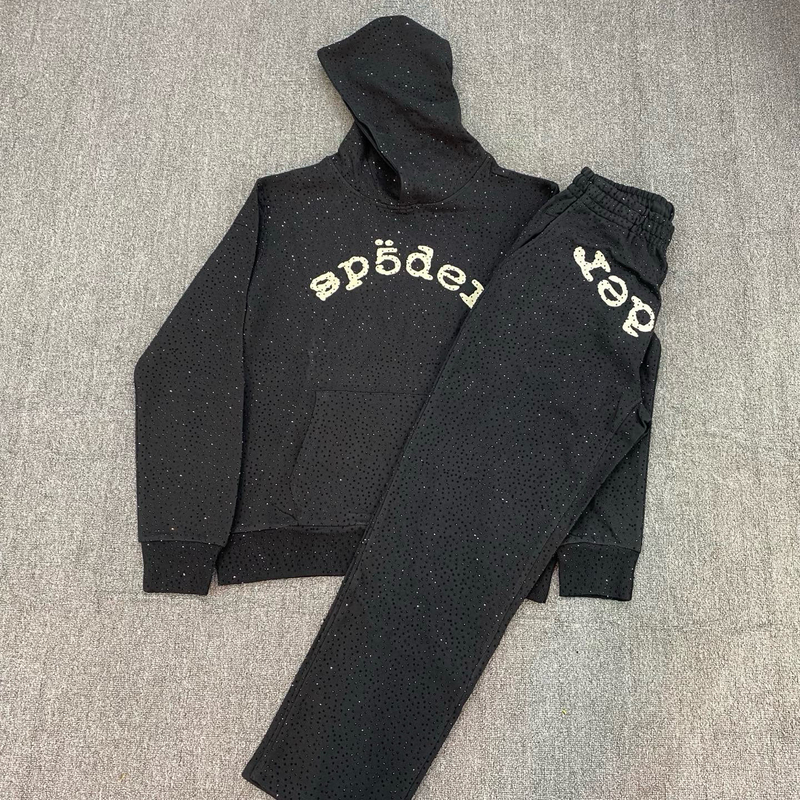 Sp5Der 55555 Unisex Loose Fit 25Ss Starry Sky High Street Cross-Border Niche Rhinestone Hooded Sweatshirt
