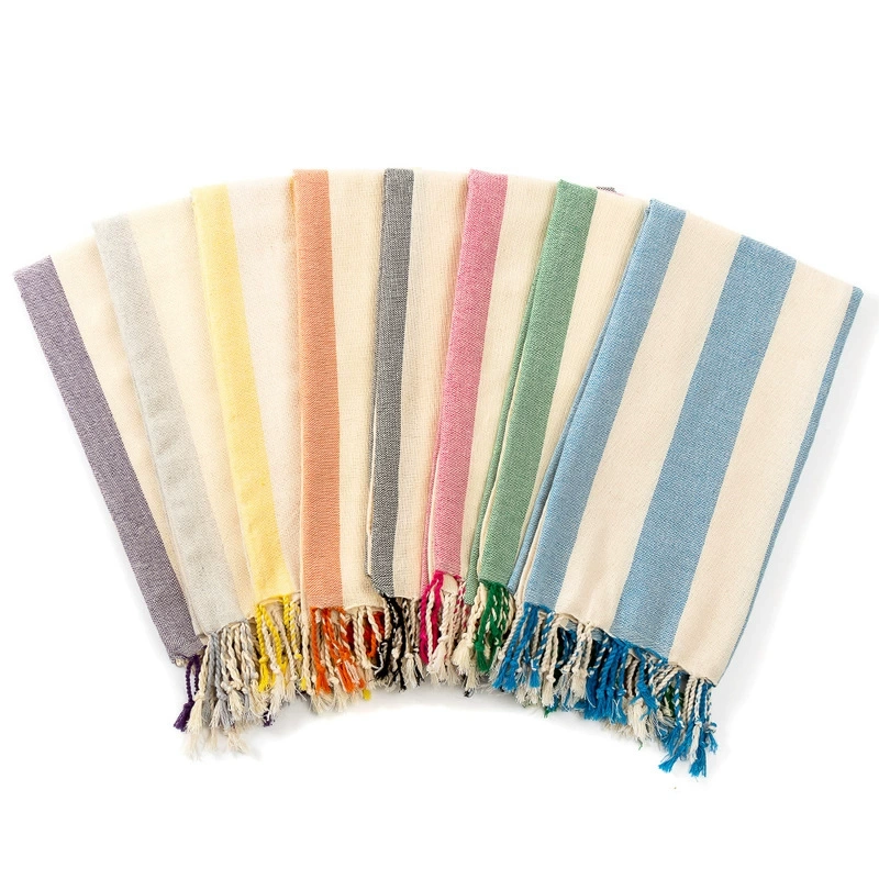 2025 In-Stock American-Style Fringed Natural Beach Towel, Edged Striped Turkish Bath Towel, Quick-Drying Towel