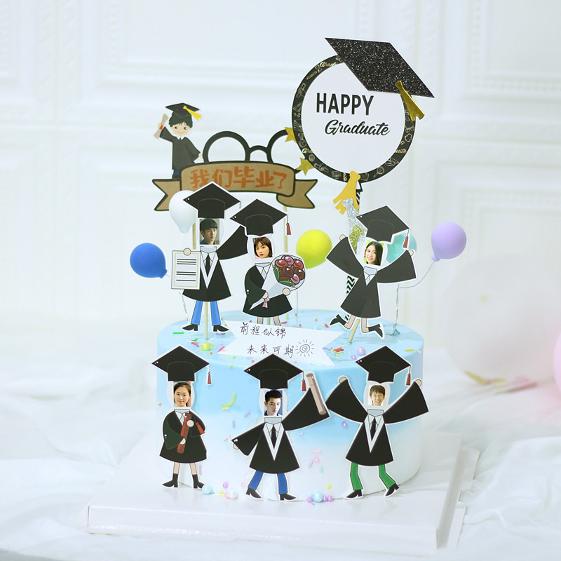 Graduation Season Cake Decoration Plug-in University High School High School Students With Big Head Sticter Graduation Ceremony Dress Code