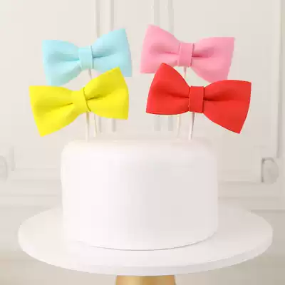 New bow baking decoration plug-in pink Yellow Blue multi-color optional birthday cake dessert table dress