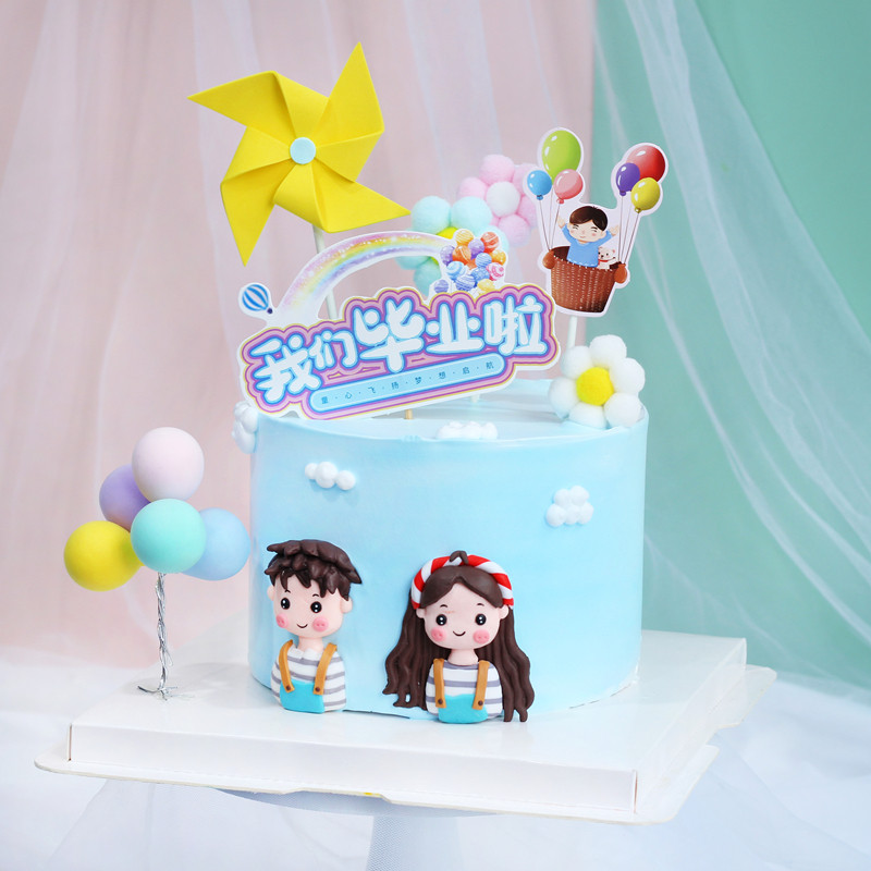 Kindergarten Graduation Season Cake Decoration Plug-in Soft Pottery Boy Girl Pendulum we graduated Primary school students insert cards