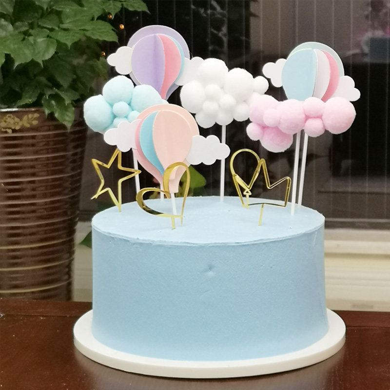 Cloud Cake Decoration Plug-in Wool Ball Round Solid White Cloud Hot Air Balloon Inserted Birthday Party Sweet Table Dress-Taobao
