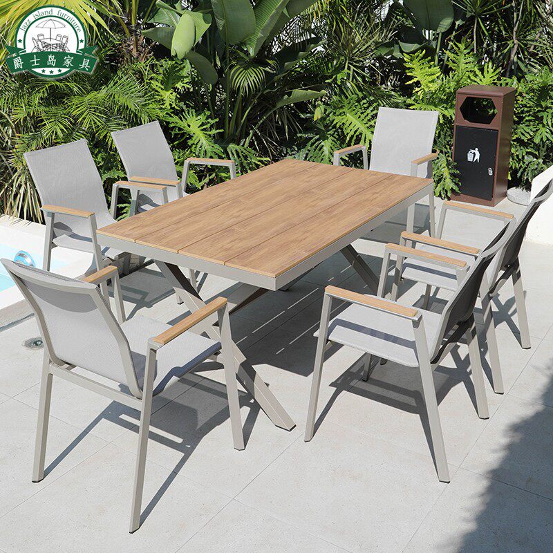 Outdoor Table And Chairs Patio Garden Balcony Casual Open-air Dining Table And Chairs Embalming Wood Long Table Aluminum Outdoor Table And Chairs Combination