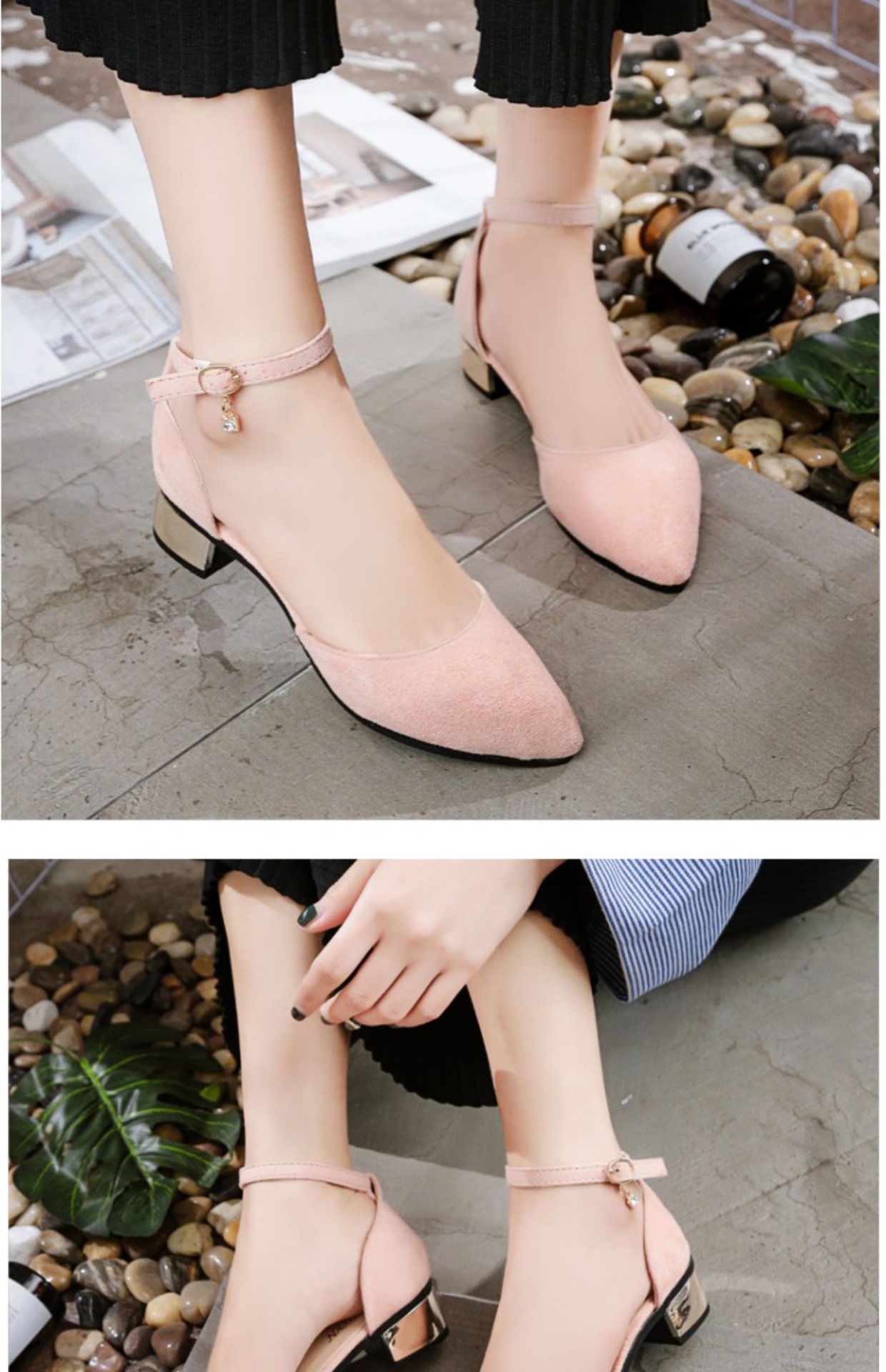 Xuân 2019 mới dày với khóa từ gót thấp với một đôi giày nữ với một đôi sandal cao gót nhọn 3cm dép sandal nữ