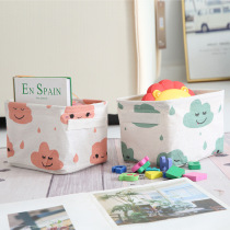  Desktop storage box Fabric desktop storage basket Fresh cotton and linen with handle cabinet small clothing fabric storage basket