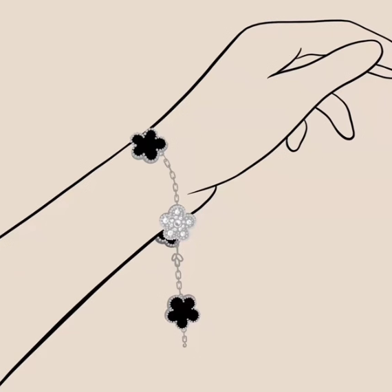 【High-End Version】Five-Flower Bracelet with Red Chalcedony, Gold Laser Carving, Panda, Blue Agate, Four-Leaf Clover, 18K Gold, Fully Encrusted with Diamonds