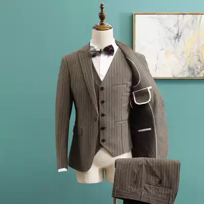 Suit suit men's three-piece suit slim casual Korean business formal British style small suit Groom wedding dress