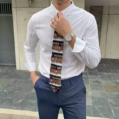 Striped shirt men's long sleeve Korean version of slim trend handsome personality wild business casual shirt men non-ironing anti-wrinkle