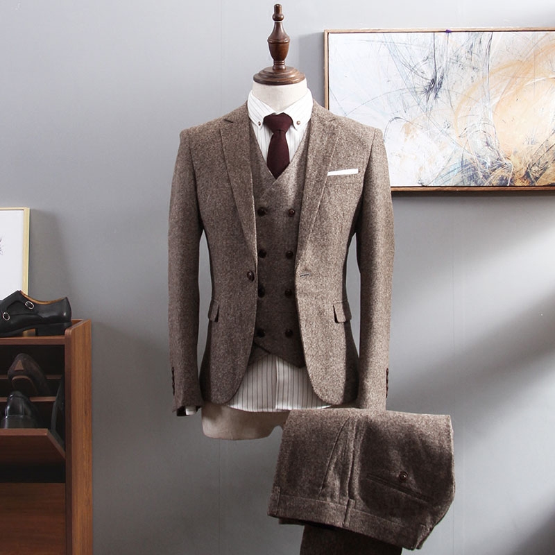 Suit Suit Men's Business Formal Three-Piece Suit Slim Fit Korean Style Trendy Casual Retro British Style Groom Wedding Dress