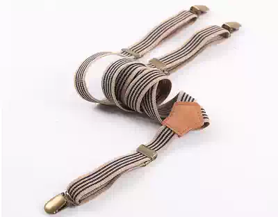 Adult men's striped retro art baby bag men's and women's suspenders with street fashion three-clip Button thin baby bag adjustable