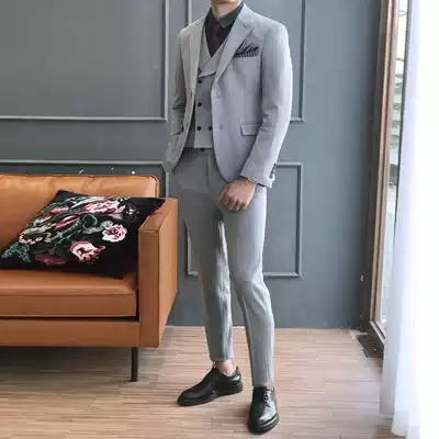 Suit suit men's business formal dress youth casual Korean version of the trendy handsome small suit groom wedding dress British style