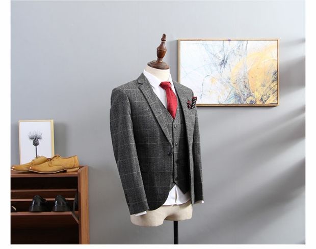 Bộ đồ retro Anh phù hợp với áo ba lỗ nam Hàn Quốc của bộ đồ tự may kẻ sọc nhỏ phù hợp với xu hướng ăn mặc giản dị quần đũi nam