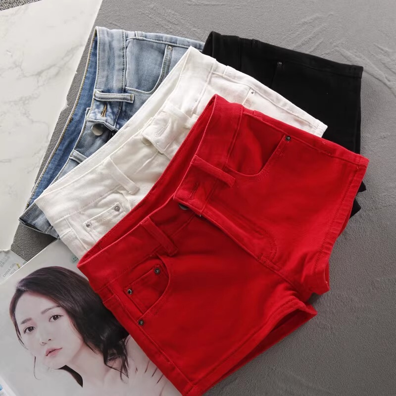 Red Denim Shorts for Women, Slim Fit, Summer 2026 New Style, European Elastic Tight-Fitting Hot Pants for Petite Girls, Hip-Hugging