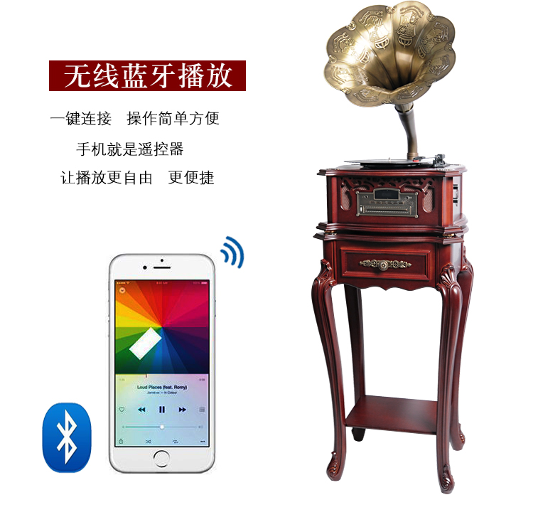 Máy hát retro retro máy ghi âm kiểu cũ Châu Âu máy ghi âm vinyl máy nghe nhạc cổ lớn phòng khách Bluetooth máy phát nhạc đĩa than tiếng anh