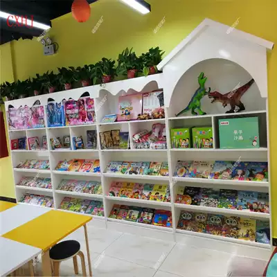 Custom wooden book display cabinet Children's bookcase bookshelf display rack Picture book museum shelf display rack modeling display cabinet