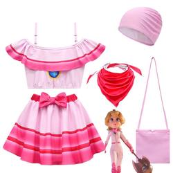 ເດັກຍິງ Summer Swimsuit Suit Super Mario Princess Peach Skirt ເດັກນ້ອຍ Elastic Strap ສູງ Split Swimsuit