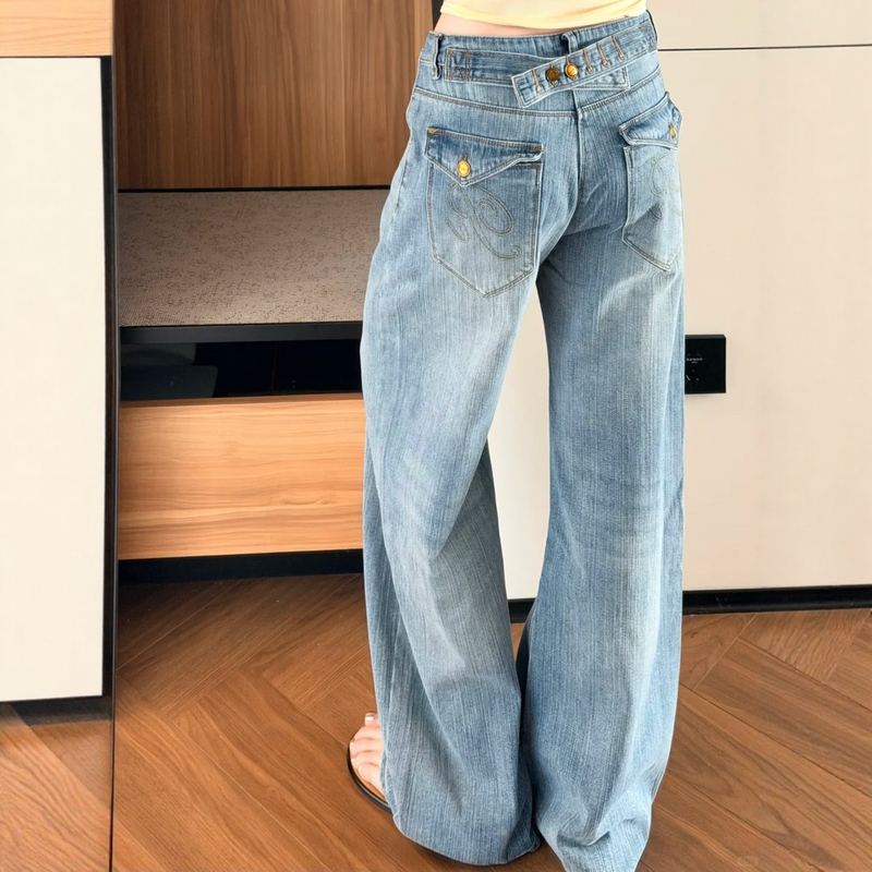 American Retro Paris Buckle Wide-Leg Jeans for Women, Summer Plus Size, High-Waisted, Loose, Drapey, Slimming Straight-Leg Pants American Retro Paris Buckle Wide-Leg Jeans for Women, Summer Plus Size, High-Waisted, Loose, Drapey, Slimming Straight-Leg Pants