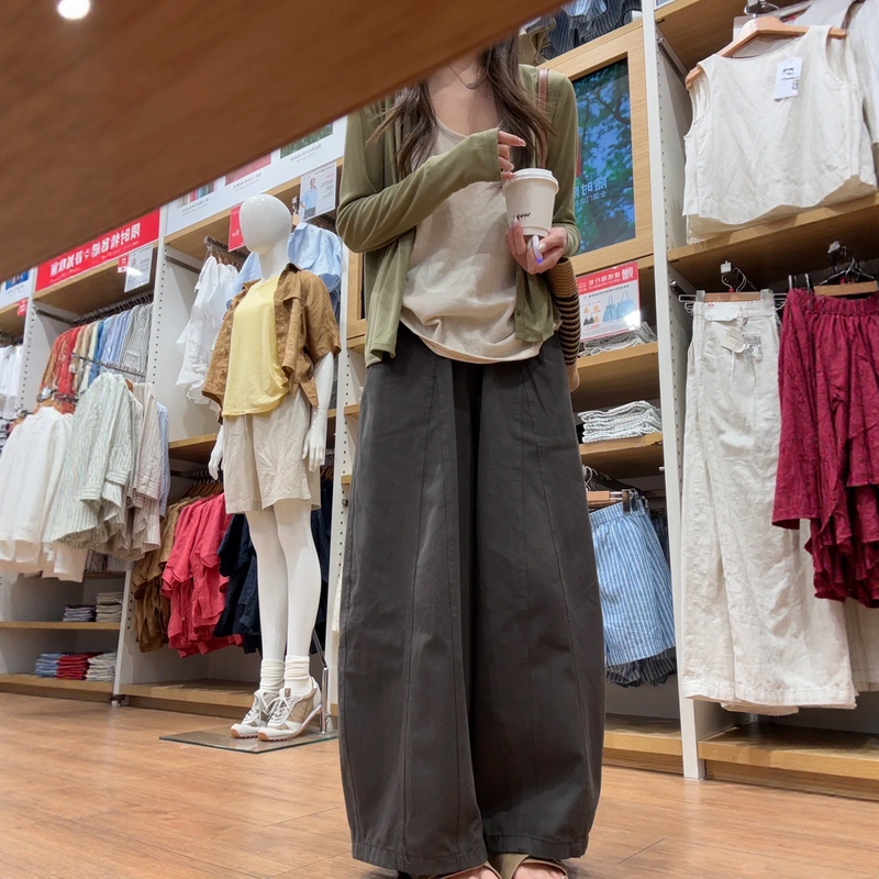 Gray Lazy Wide-Leg Pants for Women, New Autumn Style, Plus Size, Loose and Drapey, Slimming, Relaxed Fit, Scimitar Casual Pants