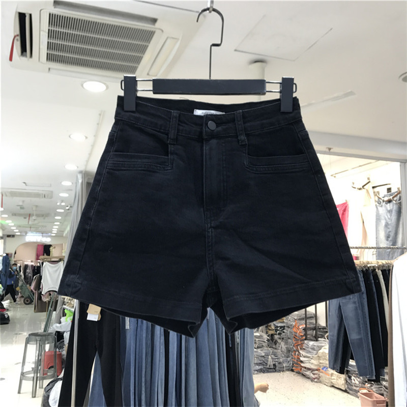 Pear-Shaped Body Black Denim Shorts for Women, Summer Thin Style, Plus Size, Slightly Chubby, High-Waisted, Slimming A-Line Wide-Leg Hot Pants