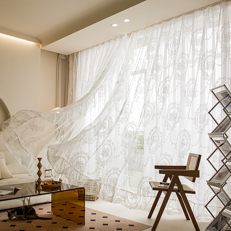 2022 new lotus leaf side yarn curtain lace curtains light and luxurious with nail beaded crescent yarn home textile style dreamy drapery