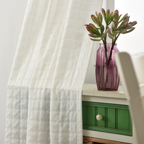 Thick yarn transparent opaque semi-shading sand curtain window curtain ins Wind yarn light white grid fabric