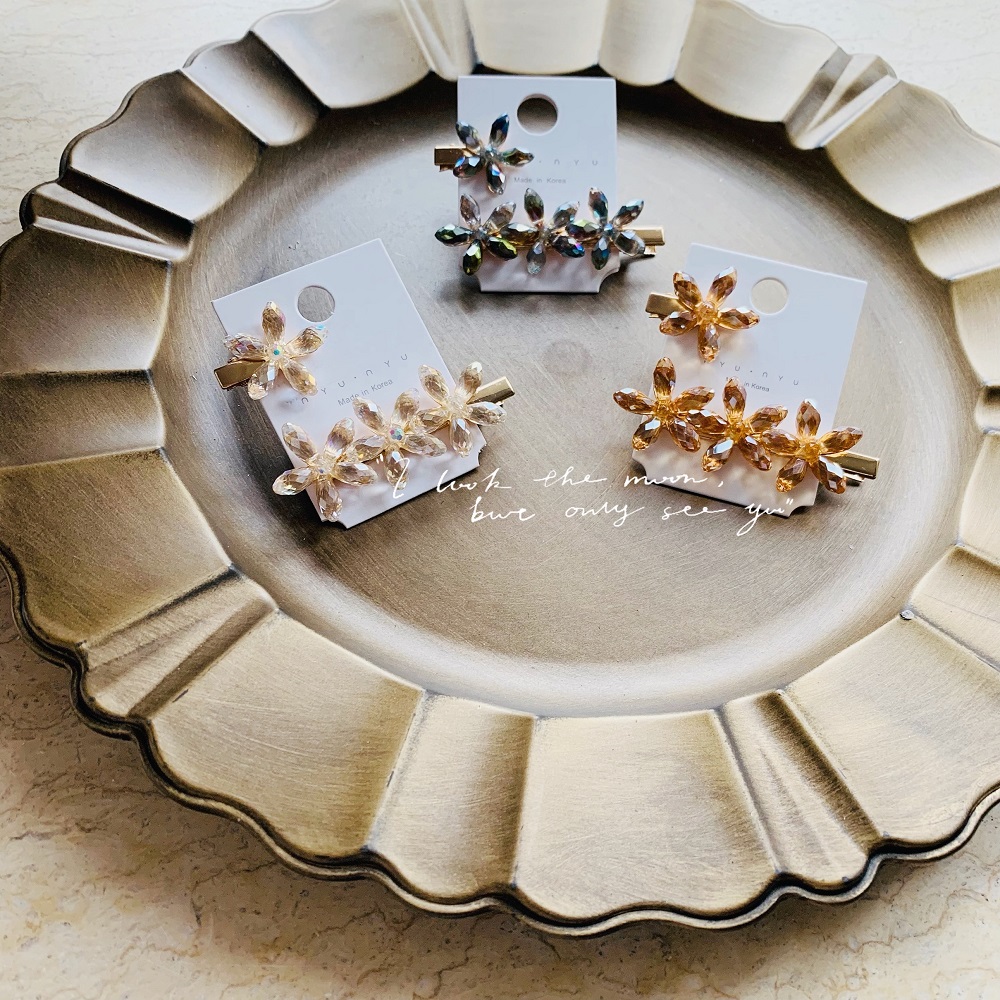 Korea Dongdaemun Crystal Color Flowers Summer Limited Crystal Flowers Hairpin Combination Side Clip Hairpin