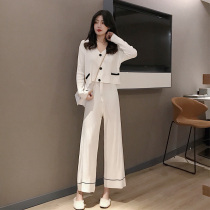 sandro moscoloni early autumn new suit womens western style long-sleeved cardigan top wide-leg pants two-piece suit