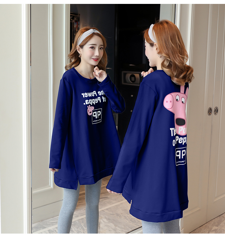 2019 cộng với phân bón XL quần áo bà bầu mùa thu cotton thả một chiếc áo sơ mi trong phần dài của áo thun mẹ váy 200 kg - Áo thai sản áo bầu đẹp