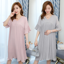 Special size pregnant women summer dress long plus fat plus big fat mm loose a character 200kg pregnancy chiffon dress