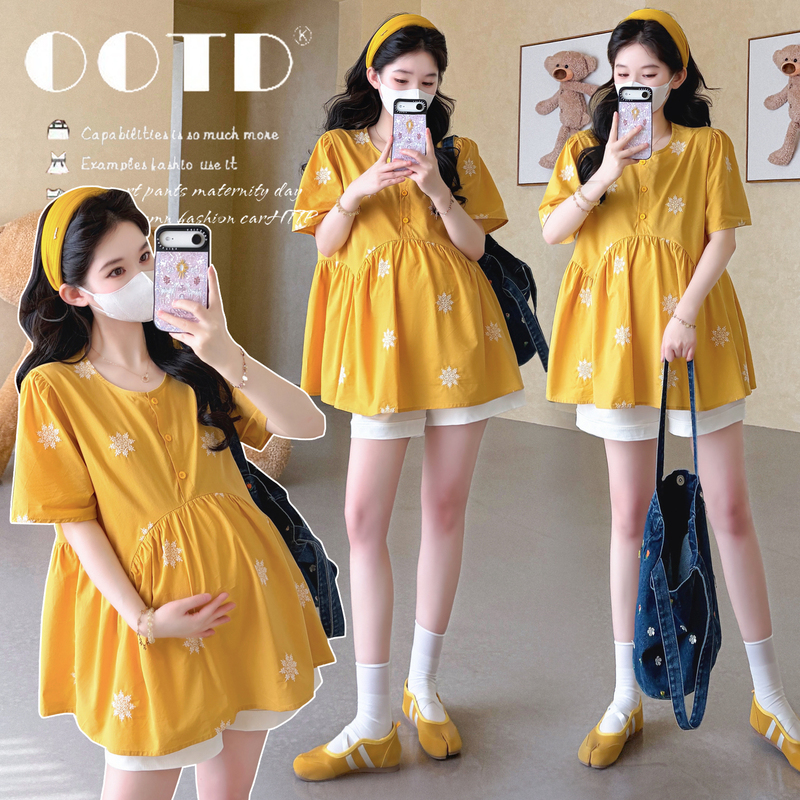Plus-Size Maternity Clothing Set, New Summer Korean Style Shirt, Age-Reducing Babydoll Top, Shorts Two-Piece Set 100kg Plus-Size Maternity Clothing Set, New Summer Korean Style Shirt, Age-Reducing Babydoll Top, Shorts Two-Piece Set 100kg