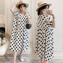 Fatty plus size pregnant women summer dress long fat mm fashion polka spot loose a chiffon skirt 200kg
