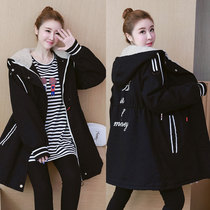 Fatty plus size pregnant women fat MM winter lamb plus velvet thickened fashion loose hooded coat coat cotton coat 200kg
