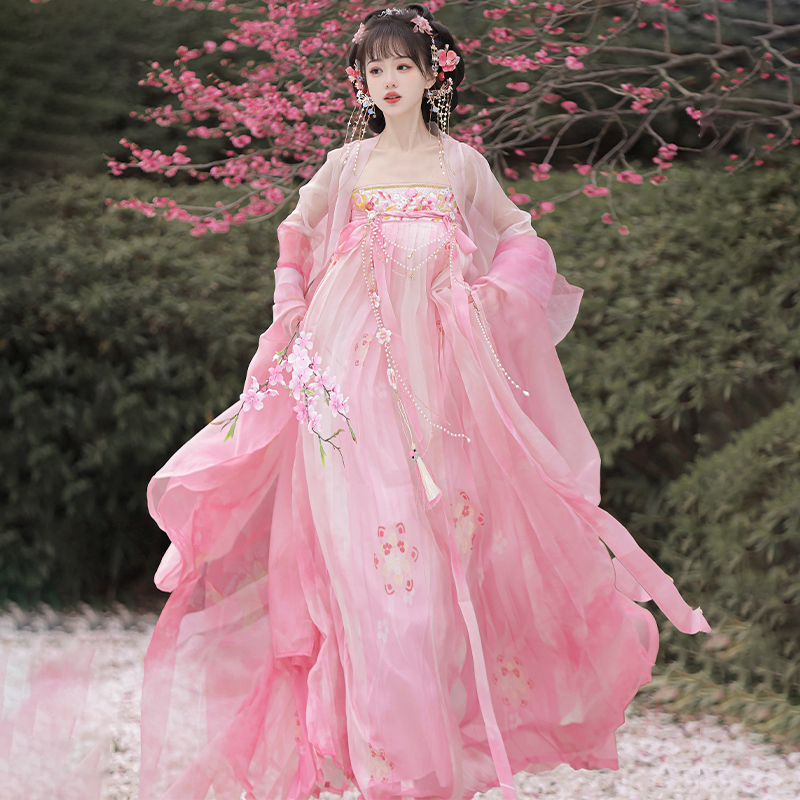 Yihanxi Original Hanfu for Women【Full Sky of Rain】Tang-Style Chest-Length Skirt with Large Sleeves, Fresh and Casual Spring/Summer Style