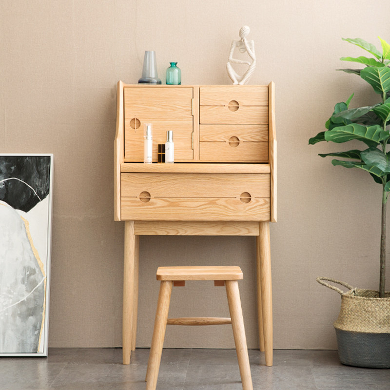 Nordic dresser floating window dressing table solid wood bedroom makeup table small family black walnut wood storage cabinet integrated-Taobao