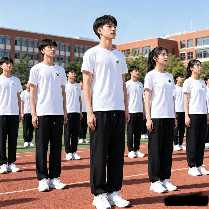 2026 Summer Jiangsu Funing Military Training Special Clothing White T-Shirt Black Pants Men's and Women's Set