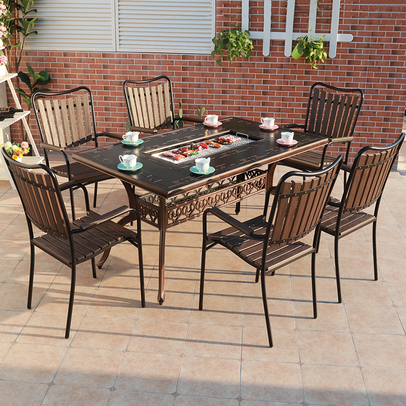 Outdoor cast aluminum barbecue table and chair combination courtyard open-air leisure houseRestaurant Commercial outdoor garden villa terrace