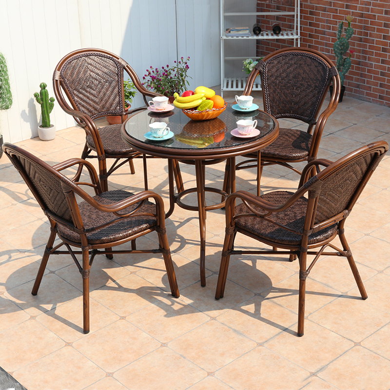 Outdoor table and chair combination three-piece set leisure rattan chair furniture five-piece set outdoor balcony courtyard wrought iron rattan table and chair