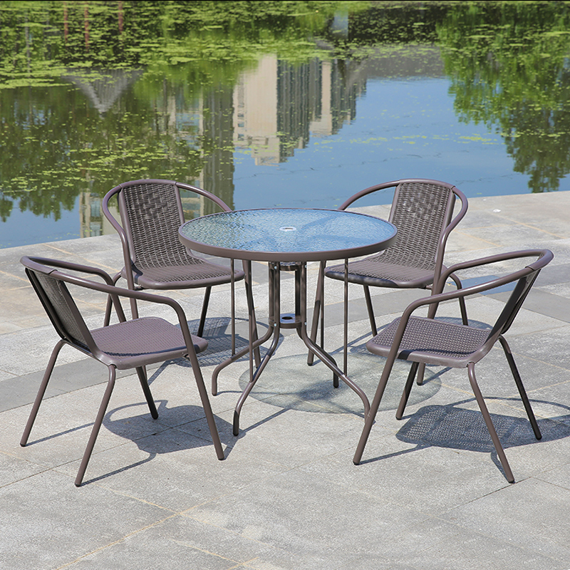 Outdoor table and chair combination outdoor leisure rattan chair balcony three-piece home open-air courtyard garden iron art Teng chair