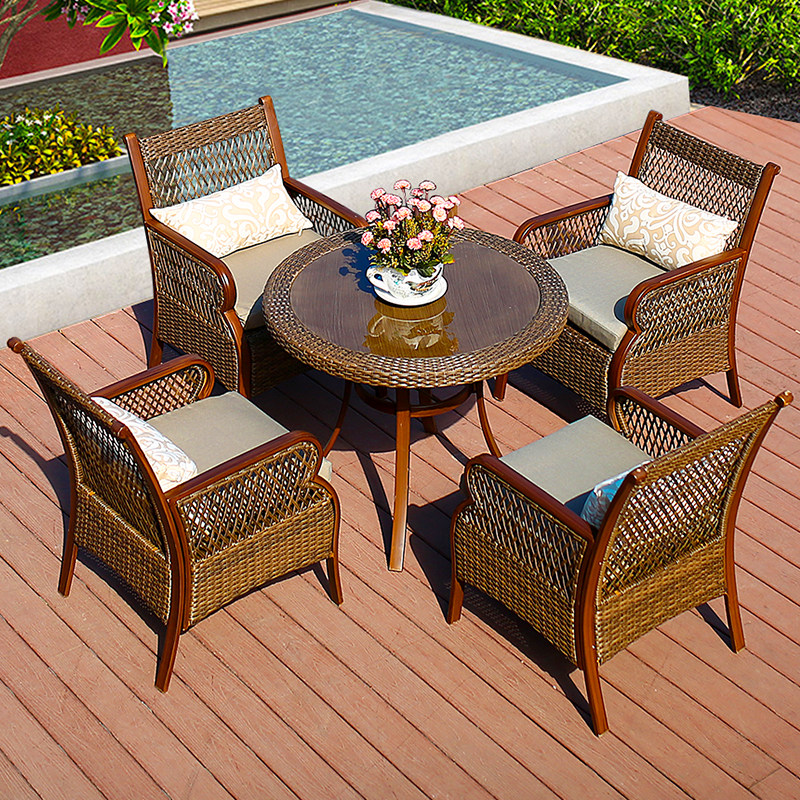 Outdoor table and chair weaving rattan table and chair combination courtyard villa leisure table and chair open-air balcony outdoor garden creative rattan chair