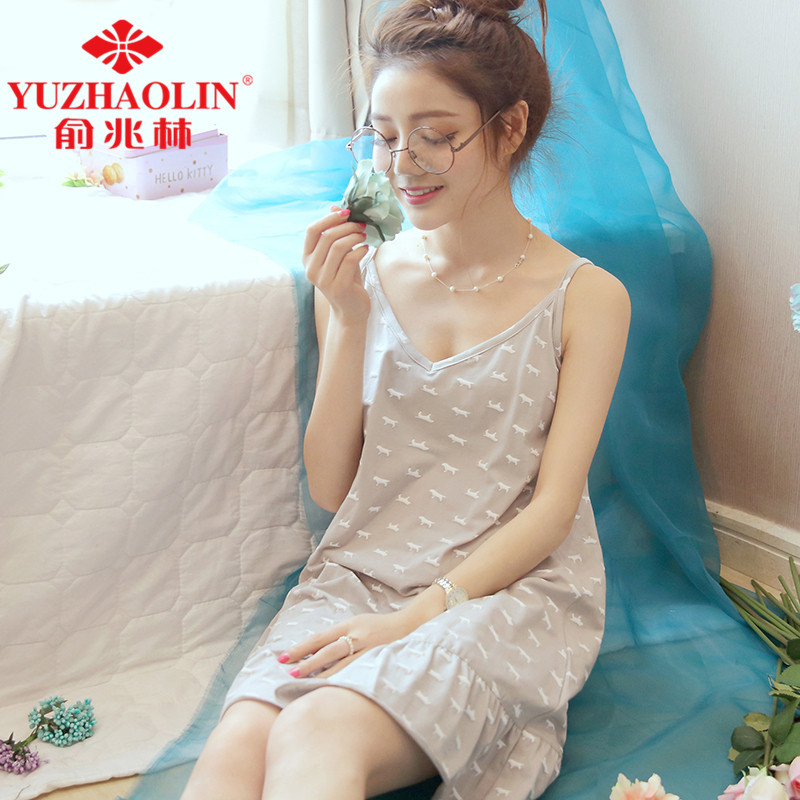俞兆林品牌睡裙夏季少女吊带睡衣可爱韩版宽松睡裙薄款纯棉家居服